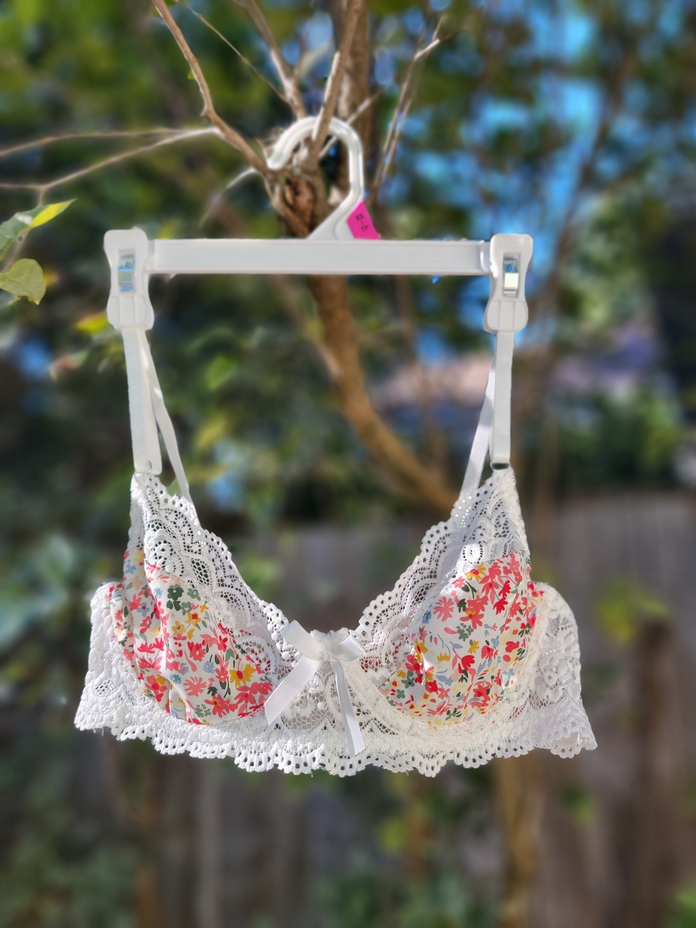 White Floral Lace Bralette Bra with White Bow